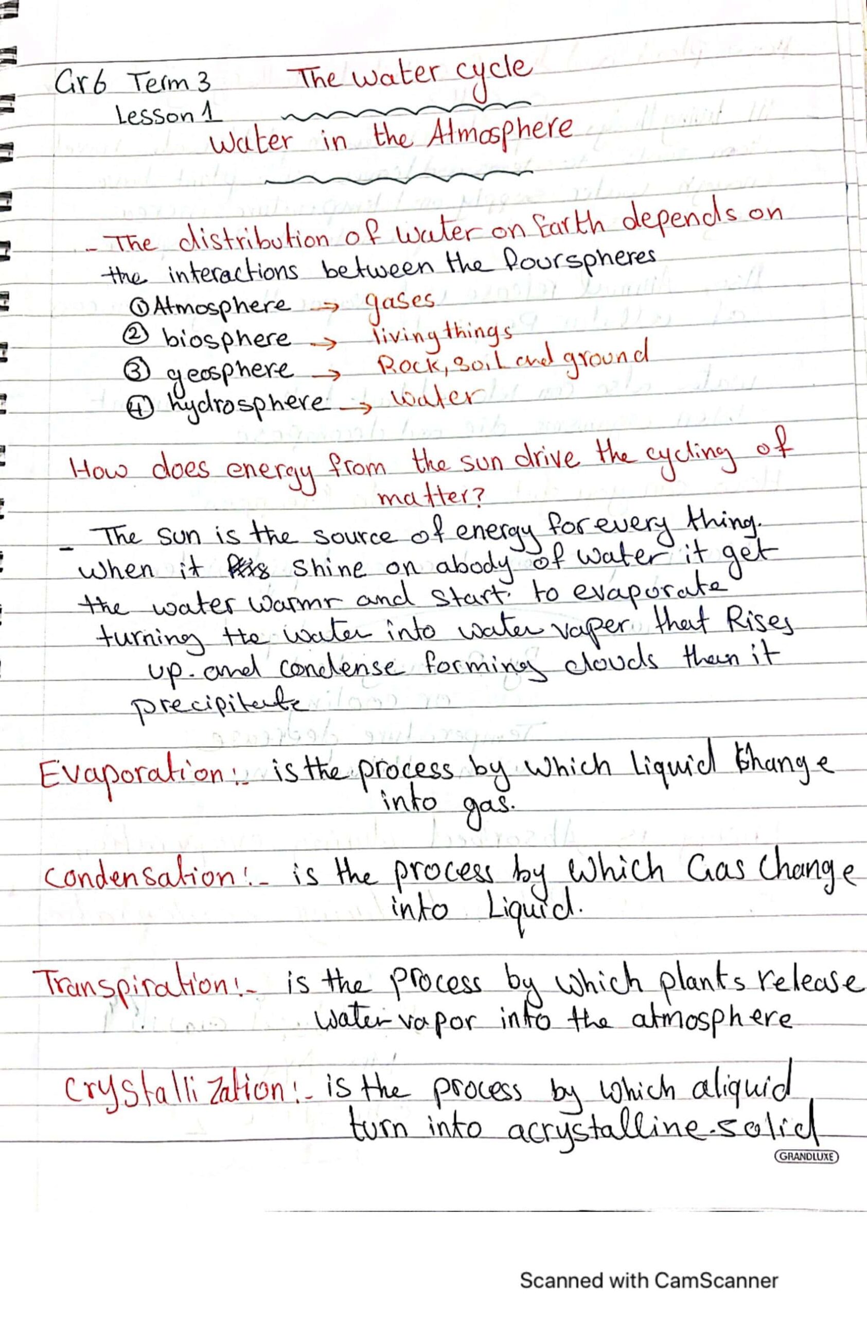 ملخص درس The water Cycle العلوم المتكاملة الصف السادس