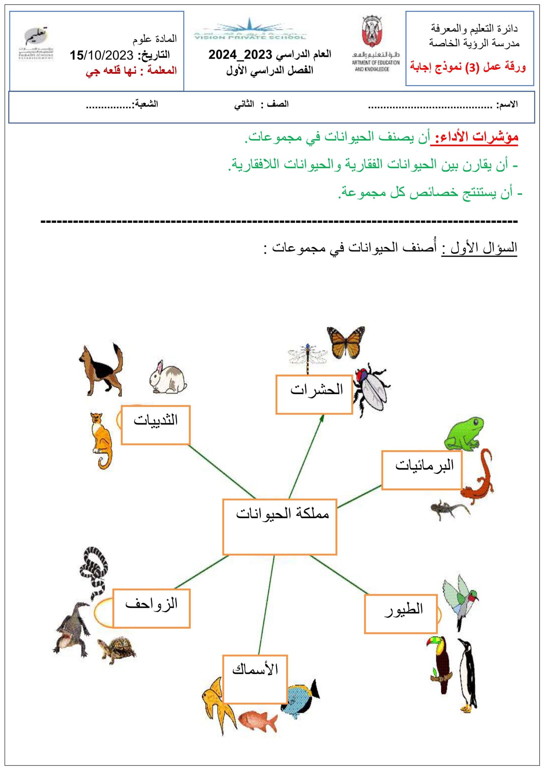 حل ورقة عمل 3 العلوم المتكاملة الصف الثاني