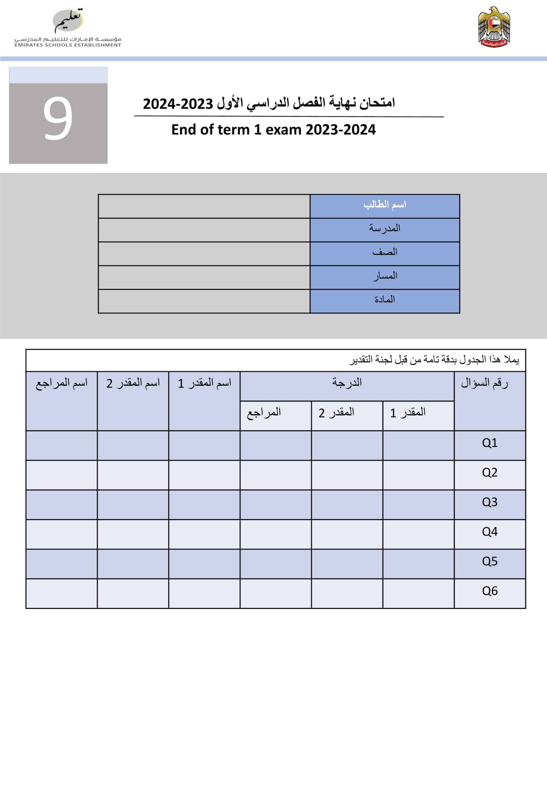 نموذج تدريبي للامتحان النهائي الفيزياء الصف التاسع متقدم Inspire