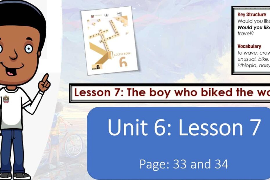 حل درس The boy who biked the world اللغة الإنجليزية الصف السادس Access - بوربوينت