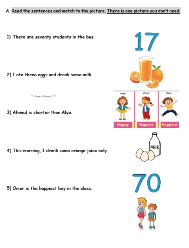 أوراق عمل unit 5 اللغة الإنجليزية الصف الثالث