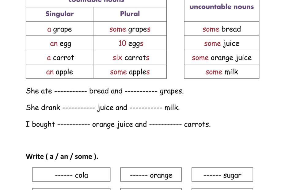 ورقة عمل Countable and uncountable اللغة الإنجليزية الصف الثالث