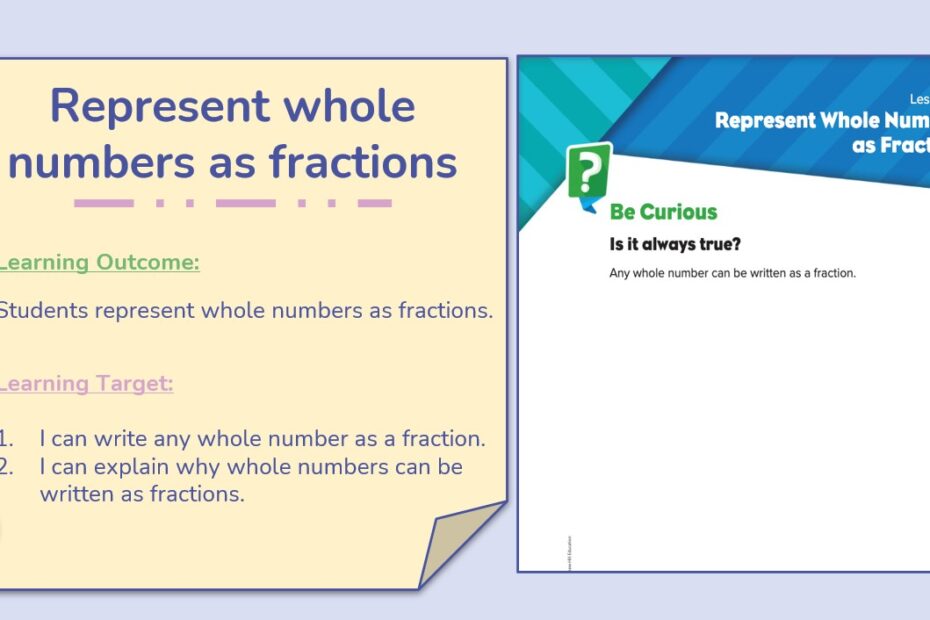 حل درس Represent whole numbers as fractions الرياضيات المتكاملة الصف الثالث - بوربوينت