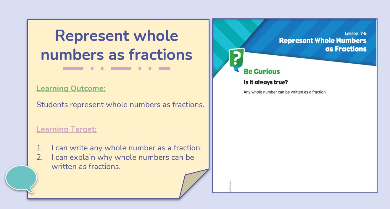 حل درس Represent whole numbers as fractions الرياضيات المتكاملة الصف الثالث - بوربوينت