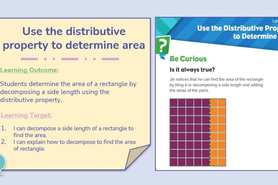 حل درس Use the distributive property to determine area الرياضيات المتكاملة الصف الثالث - بوربوينت