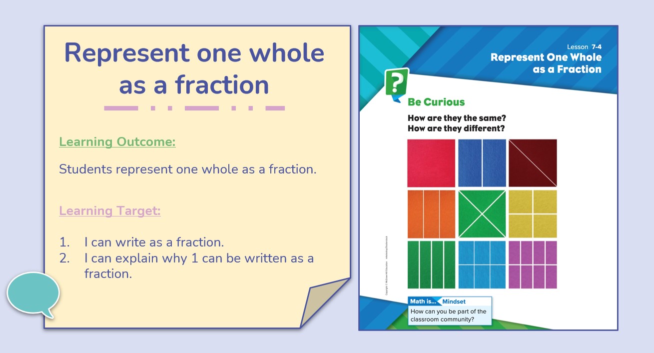 حل درس Represent one whole as a fraction الرياضيات المتكاملة الصف الثالث - بوربوينت