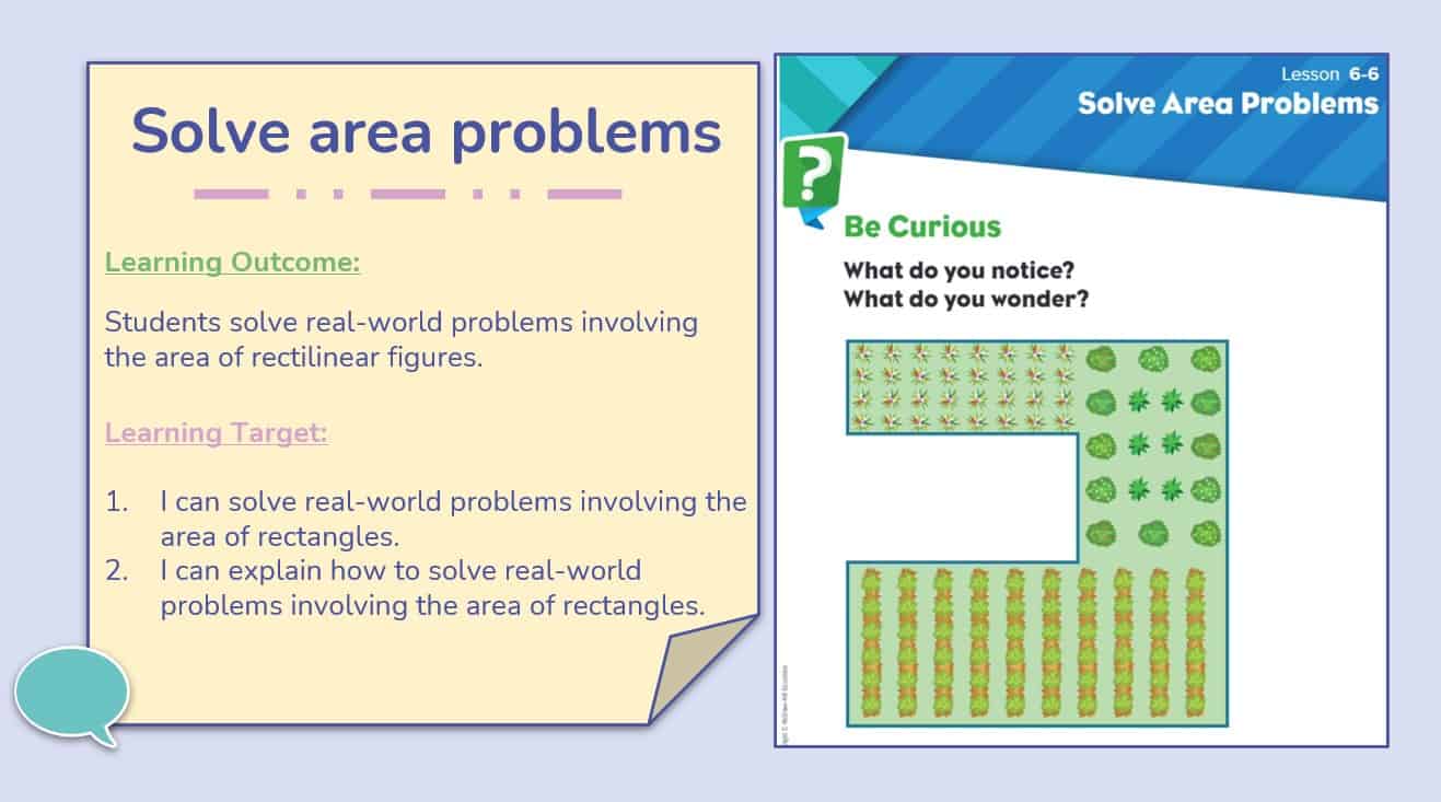 حل درس Solve area problems الرياضيات المتكاملة الصف الثالث - بوربوينت