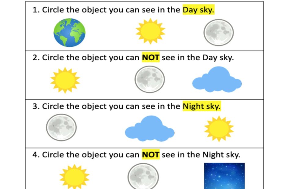 ورقة عمل Object in the sky العلوم المتكاملة الصف الأول
