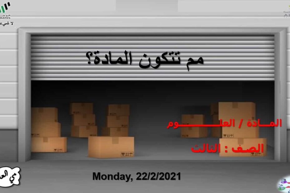 حل درس مم تتكون المادة العلوم المتكاملة الصف الثالث - بوربوينت