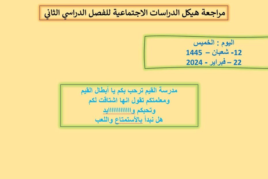 مراجعة هيكل امتحان الدراسات الإجتماعية والتربية الوطنية الصف الخامس - بوربوينت