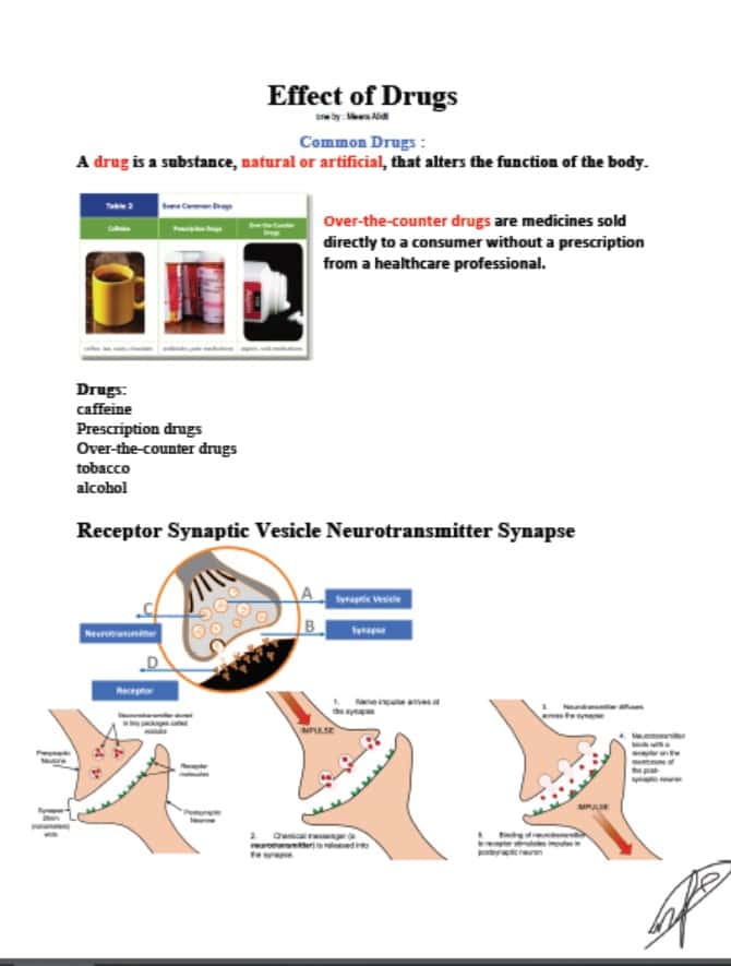 ملخص Effect of Drugs الأحياء الصف التاسع