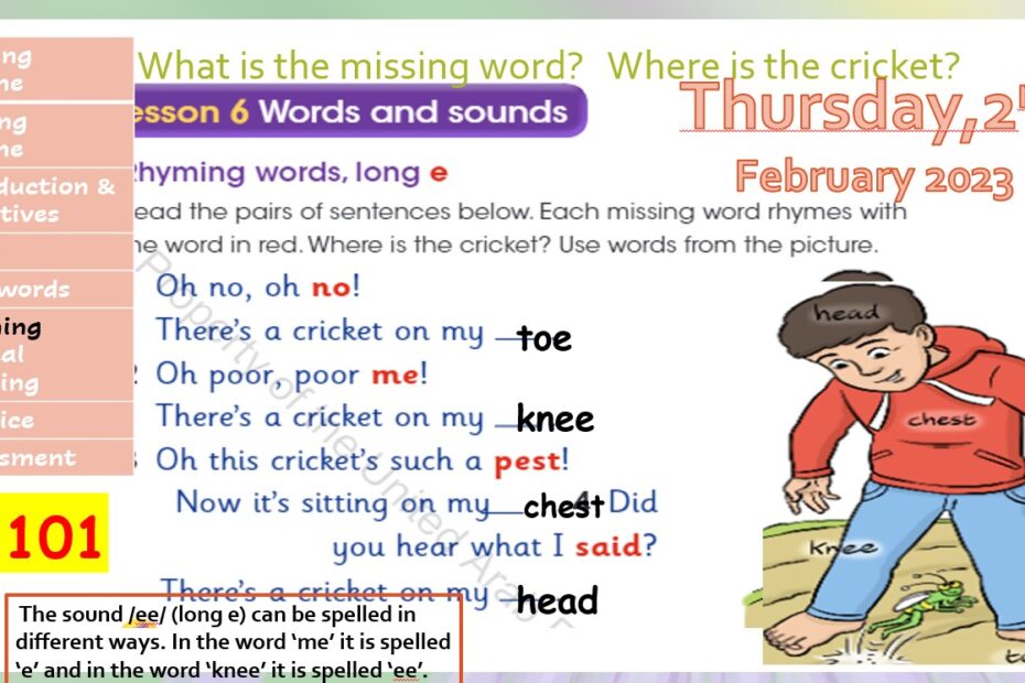 حل درس Words and sounds اللغة الإنجليزية الصف الثالث - بوربوينت