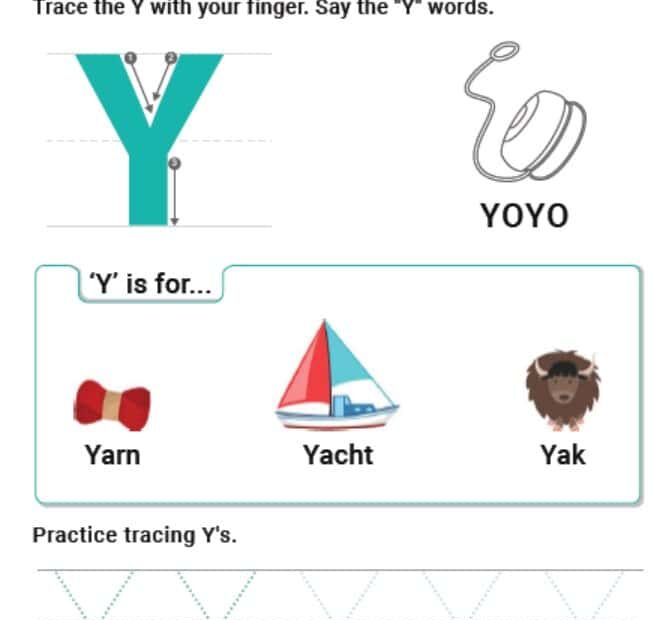 ورقة عمل letter Y اللغة الإنجليزية الصف الأول