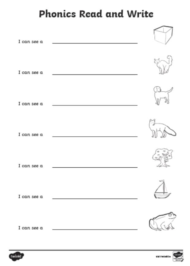 ورقة عمل Phonics Read and Write اللغة الإنجليزية الصف الأول