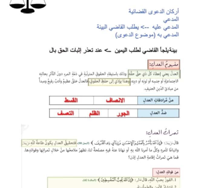 درس العدل في الإسلام التربية الإسلامية الصف التاسع