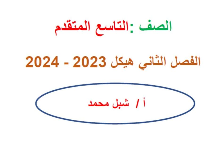 أسئلة هيكل امتحا الرياضيات المتكاملة الصف التاسع متقدم