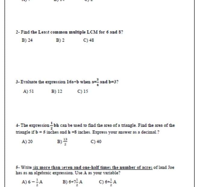 حل ورق عمل مراجعة بالإنجليزي الرياضيات المتكاملة الصف السادس