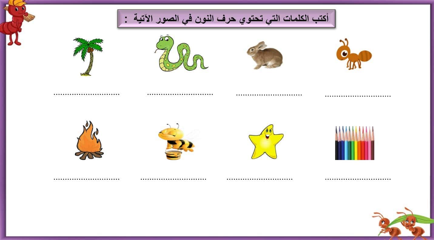 أوراق عمل حرف النون اللغة العربية الصف الأول - بوربوينت 