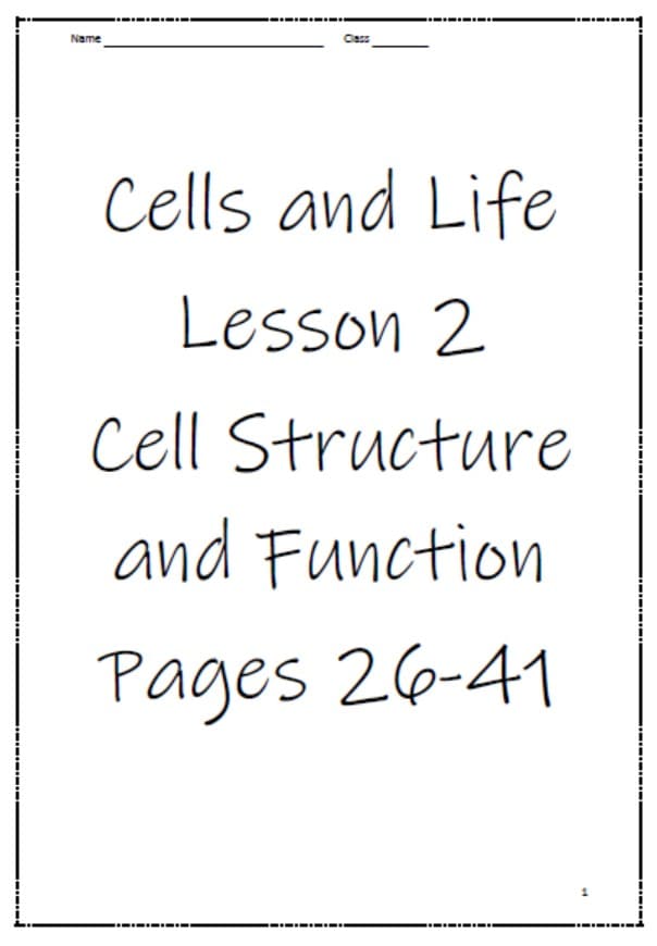 ورقة عمل Cell Structure and Function العلوم المتكاملة الصف السادس 