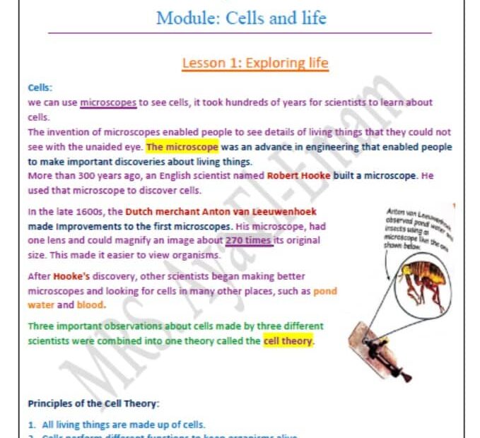 ملخص Cell structure and function & exploring life العلوم المتكاملة الصف السادس