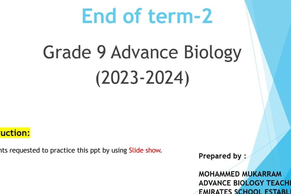 مراجعة عامة للامتحان الأحياء الصف التاسع انسبير متقدم - بوربوينت