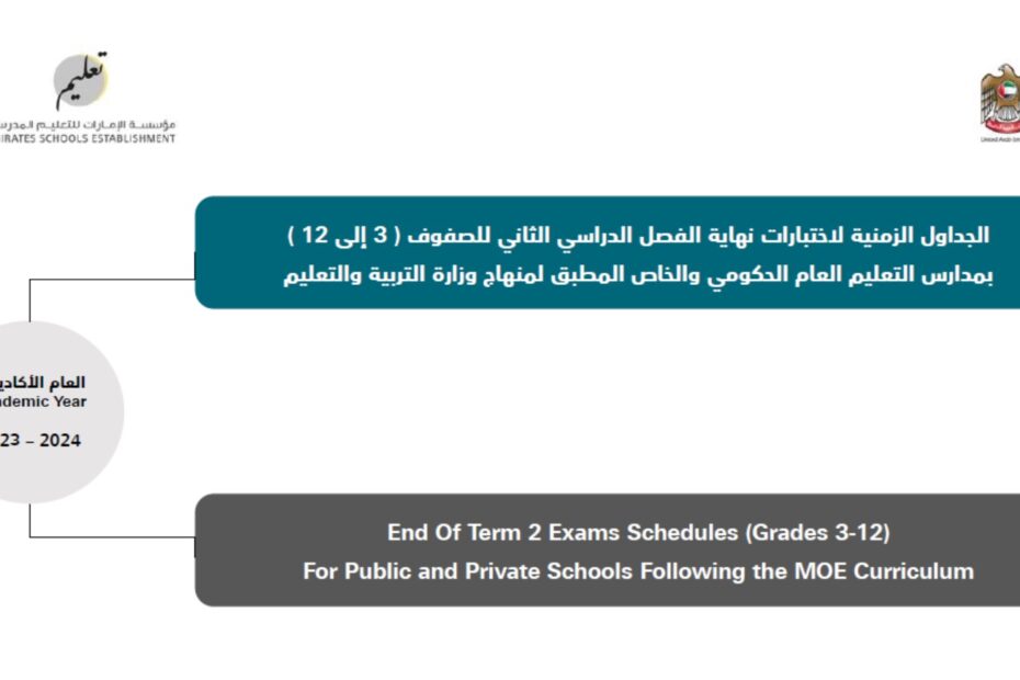 الجدول الزمني لاختبار نهاية الفصل الدراسي الثاني 2023-2024 الصف الثالث إلى الصف الثاني عشر