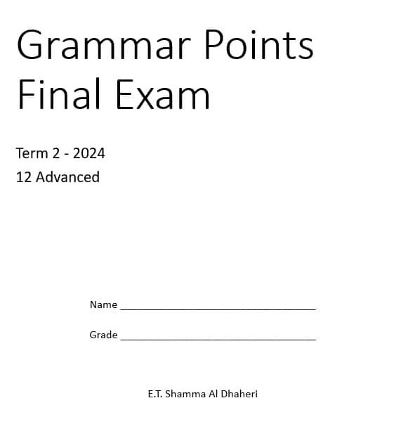 مراجعة Grammar Points Final Exam اللغة الإنجليزية الصف الثاني عشر متقدم - بوربوينت