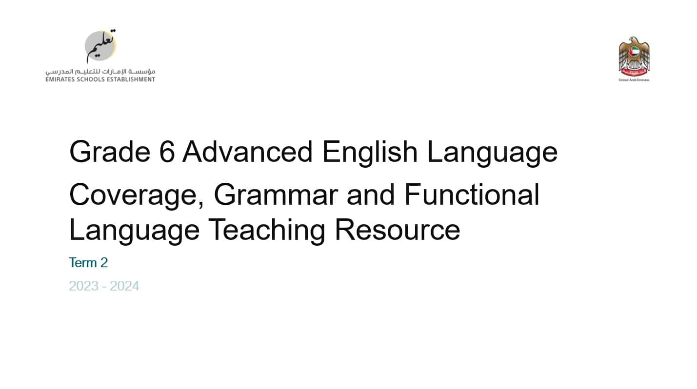 مواصفات الامتحان Grammar and Functional Language اللغة الإنجليزية الصف السادس متقدم الفصل الدراسي الثاني 2023-2024 - بوربوينت 