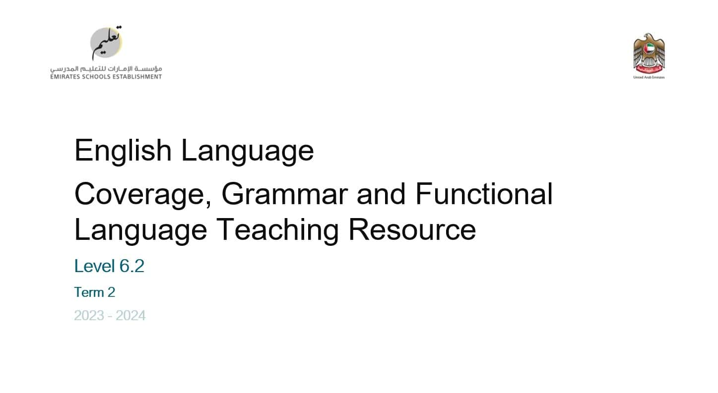 مواصفات Coverage, Grammar and Functional Language Teaching Resource اللغة الإنجليزية الصف التاسع الفصل الدراسي الثاني 2023-2024 - بوربوينت 