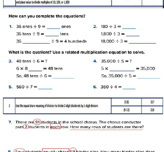 أسئلة تدريبية حسب الهيكل الرياضيات المتكاملة الصف الرابع ريفيل