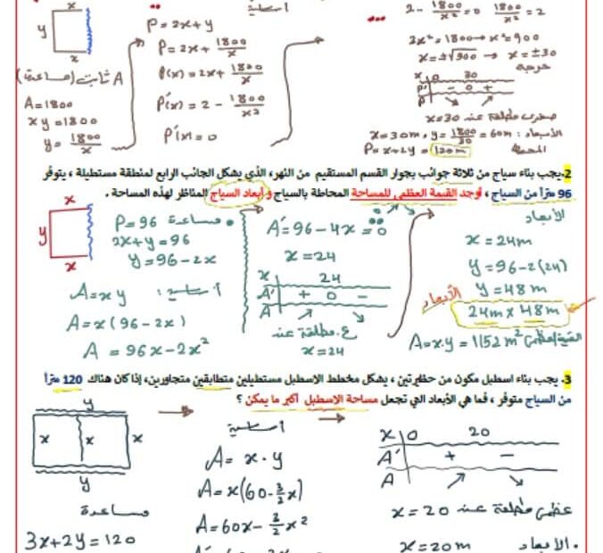 حل أسئلة الجزء المقالي الرياضيات المتكاملة الصف الثاني عشر متقدم