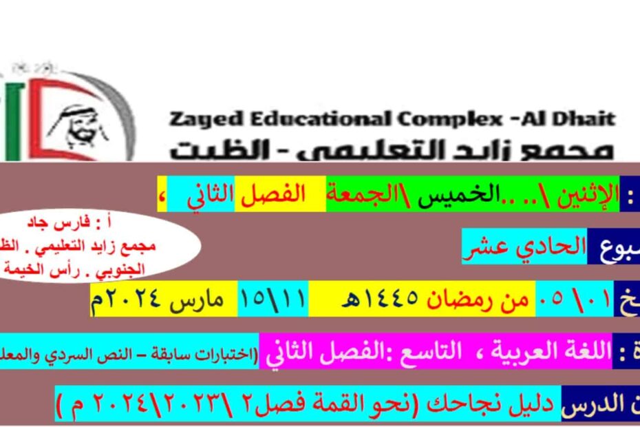 مراجعة عامة حسب الهيكل الوزاري اللغة العربية الصف التاسع
