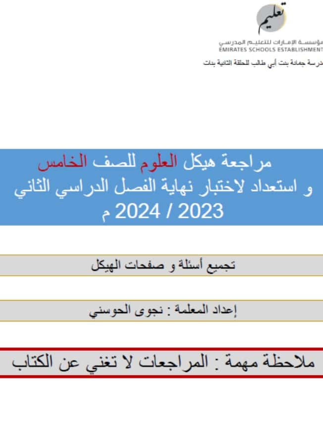 مراجعة هيكل استعدادا للاختبار العلوم المتكاملة الصف الخامس 