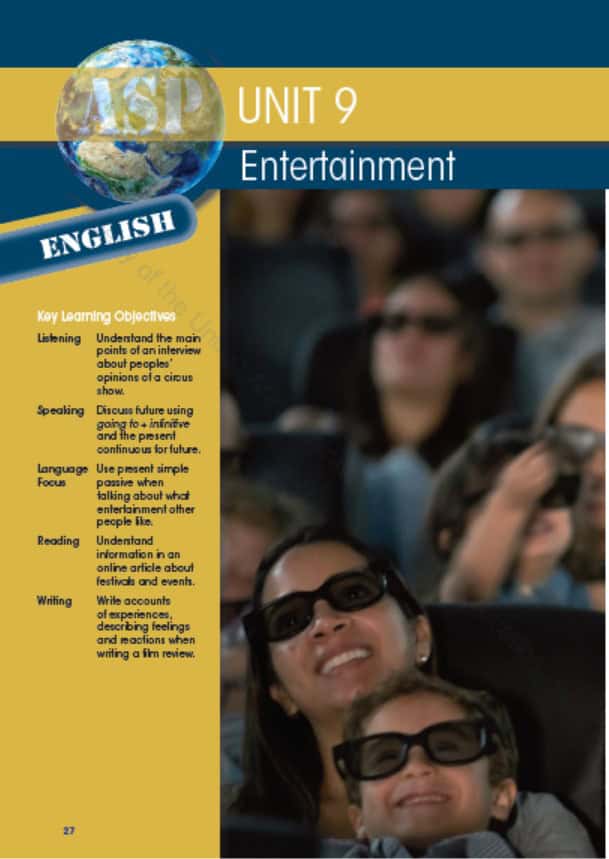 كتاب الطالب Unit 9 Entertainment اللغة الإنجليزية الصف السابع Elite