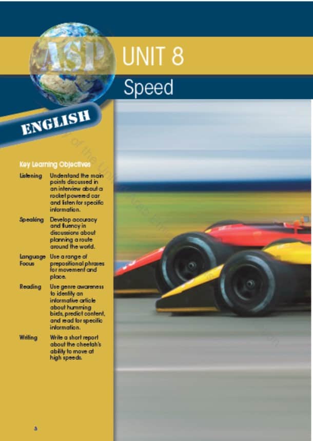 كتاب الطالب Unit 8 Speed اللغة الإنجليزية الصف السابع Elite