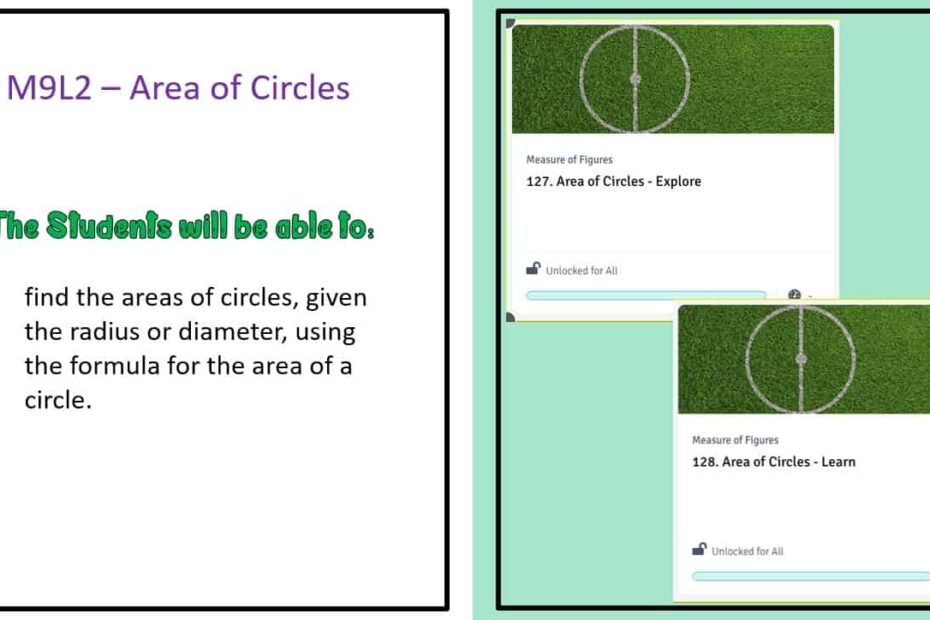 درس Area of Circles الرياضيات المتكاملة الصف السابع - بوربوينت