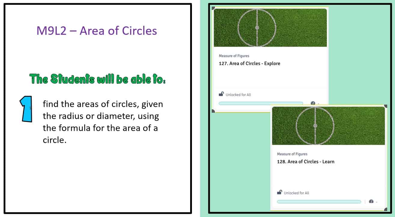 درس Area of Circles الرياضيات المتكاملة الصف السابع - بوربوينت