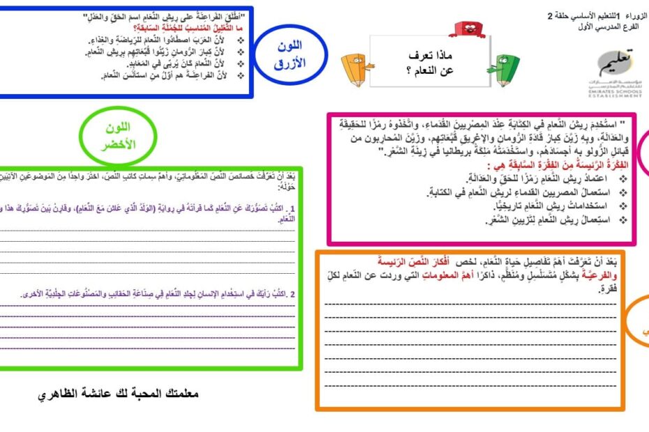 ورقة عمل ماذا تعرف عن النعام اللغة العربية الصف السابع - بوربوينت