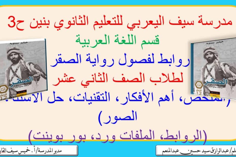 روابط فصول رواية الصقر اللغة العربية الصف الثاني عشر - بوربوينت