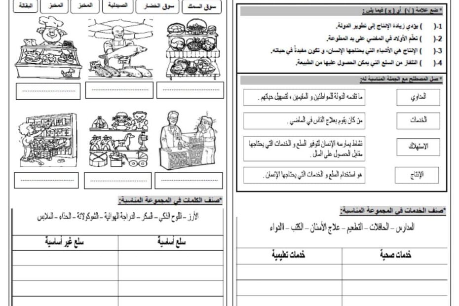 ورقة عمل درس السلع والخدمات الدراسات الإجتماعية والتربية الوطنية الصف الثاني