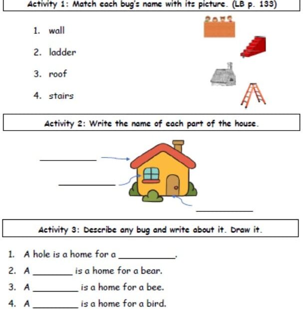 ورقة عمل Unit 8 All About Home اللغة الإنجليزية الصف الثالث