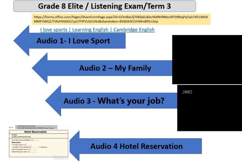 امتحان Listening Exam اللغة الإنجليزية الصف السادس والسابع والثامن متقدم - بوربوينت