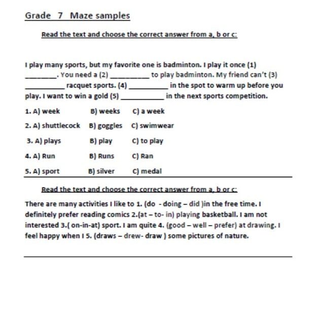 ورقة عمل Maze samples اللغة الإنجليزية الصف السابع