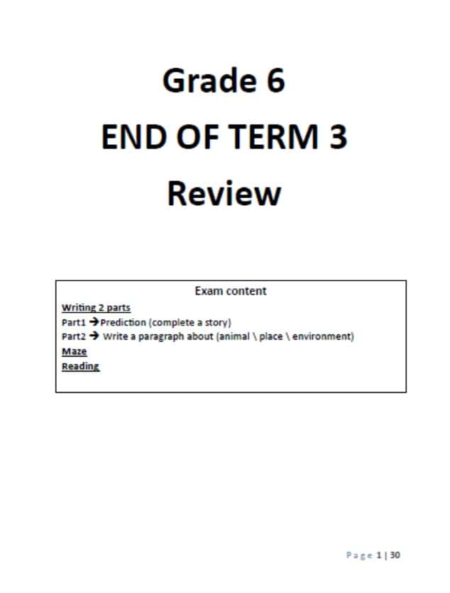 مراجعة END OF TERM 3 Review اللغة الانجليزية الصف السادس