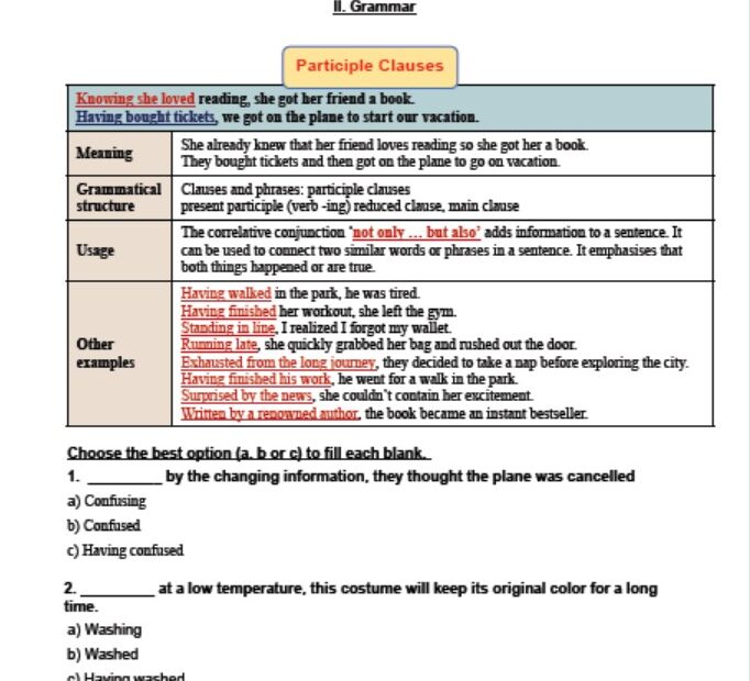 مراجعة Grammar & Reading اللغة الإنجليزية الصف الحادي عشر