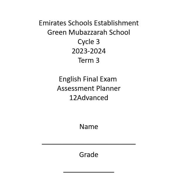 مراجعة Final Exam Assessment Planner اللغة الإنجليزية الصف الثاني عشر متقدم - بوربوينت