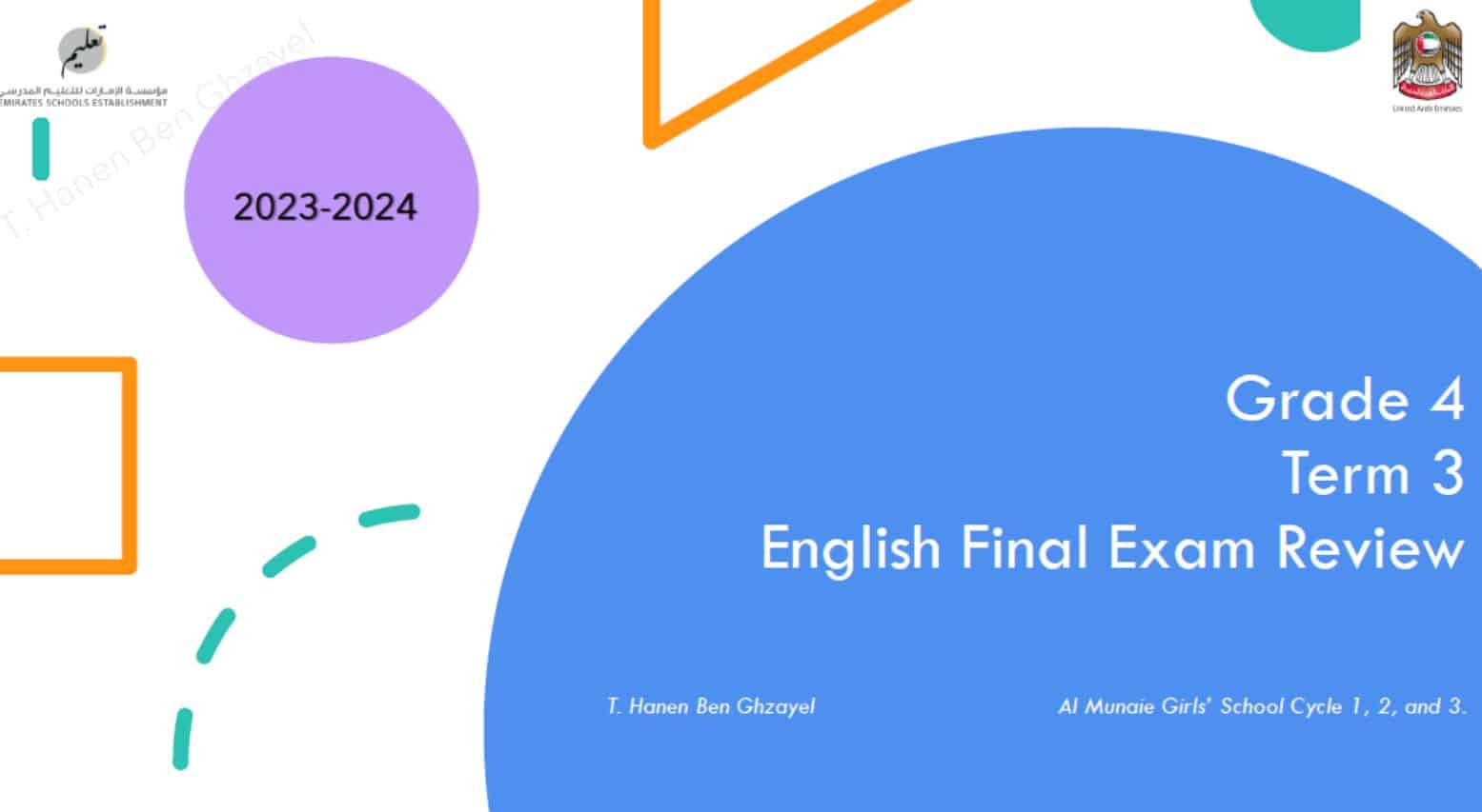 مراجعة Final Exam Review اللغة الإنجليزية الصف الرابع 