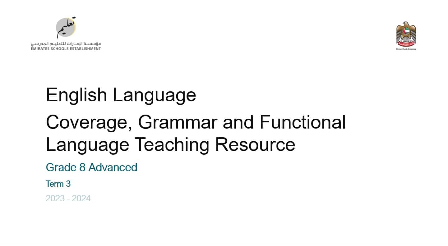 مراجعة نهائي للامتحان اللغة الإنجليزية الصف الثامن متقدم - بوربوينت