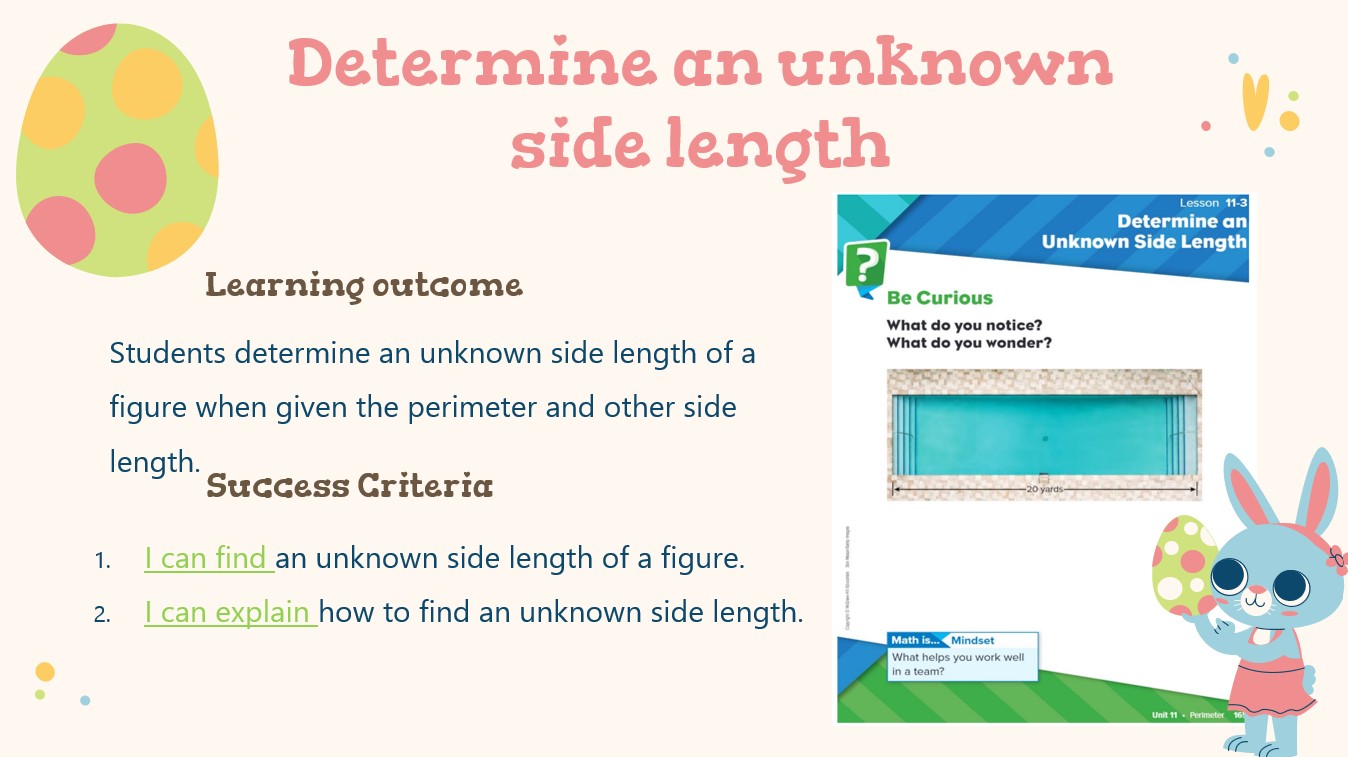 حل درس Determine an unknown side length الرياضيات المتكاملة الصف الثالث - بوربوينت 