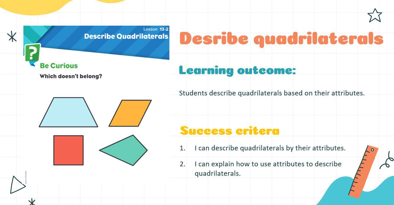 حل درس Describe quadrilaterals الرياضيات المتكاملة الصف الثالث - بوربوينت